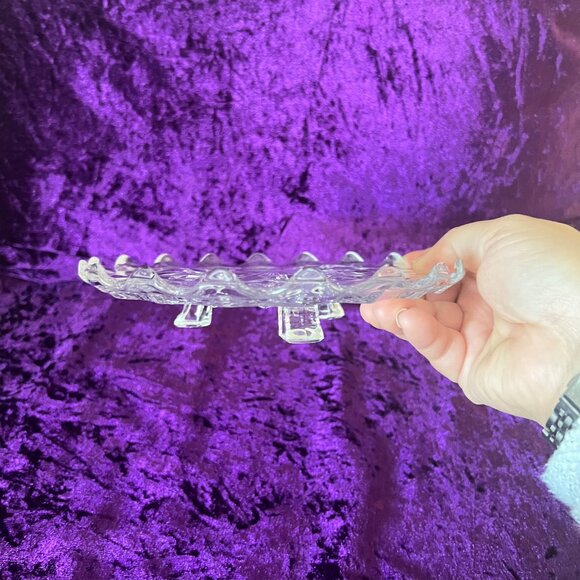 Vintage Glass Display Dish Clear Textured Round 7" Decorative Footed Vanity Tray - Picture 4 of 8